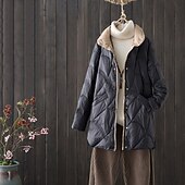 billiga Quiltade pufferjackor-Dam Dun Pufferjacka Quiltad jacka Håller värmen Bekväm Ficka Knappar Mode Ledigt Slät Gata Ledigt Dagliga kläder Utekväll Enkelknäppt Lång Hög krage Normal Långärmad Ytterkläder Svart Vit Rubinrött