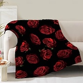 baratos Cobertores &amp; Mantas-Dia dos Namorados Cobertores de lã Manta para sofá Rose Presente Clássico 3D Sofá De Cama Manta Decorativa Cobertor Quente Decoração de casa