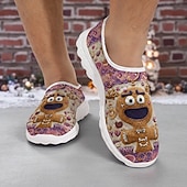 tanie Męskie buty na Boże Narodzenie-Męskie świąteczne kapcie piernikowe - zabawne buty na święta z motywem piernikowych ciasteczek, wygodne, wsuwane, idealne do leniuchowania i codziennego noszenia zimą