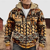 economico Schema Geometrico-Per uomo Grafico Stile Boho Felpa con Cappuccio Giacca di pelle Moda Etnico Casual Manica Lunga Con Cappuccio All'aperto Sport all'Aperto Uscire Marrone chiaro Arancione scuro Giallo Blu Arancione