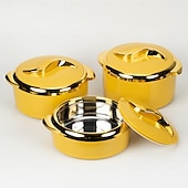 baratos Conjunto de Cozinha-Conjunto de aquecedor de alimentos Touch, 3 peças, caçarola térmica com tampas, recipiente isolado em aço inoxidável para alimentos quentes/frios, utensílio de cozinha antiaderente, revestimento