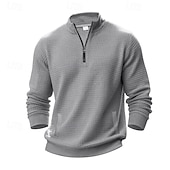 abordables Sweat-shirts basiques-Homme Sweat-shirt Sweat-shirt quart de fermeture éclair Gris Clair Demi-zip Uni Jacquard Quotidien Sport &amp; Loisir Fête Polyester Streetwear Basique Occasionnel Printemps Automne Vêtement Tenue Pulls