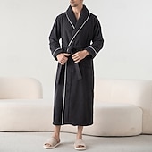abordables Robes de Chambre-Homme Pyjamas Vêtements de Nuit Robe de bain Uni Mode Élégant Classique Maison Quotidien Lit Flanelle Polyester Chaleur Thermique Confort Doux Revers manche longue Automne Hiver Bleu gris Rose Claire