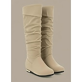 levne Slouch Boots-dámské ploché boty ke kolenům, boty z umělého semiše ve více barvách na podzimní a zimní nošení