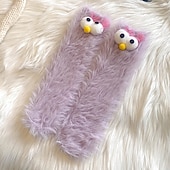 billiga Hemma kläder-Unika och roliga fula strumpor, fluffiga monsterstrumpor för kvinnor, mjuka plyschiga vinterstrumpor med aliendesign och 3D-ögon och leende, mysiga, pälsiga tofflor för hemmet eller present