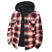 economico camicie di flanella-Per uomo Giacca-camicia Giacca camicia Giacca invernale Plaid Vacanza Abbigliamento quotidiano Bianco Rosso Blu Arancione Manica Lunga Con Cappuccio Autunno Inverno Abbigliamento Tasca Frontale