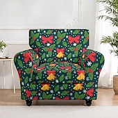 abordables Funda navideña-Fundas navideñas para sillones y sofás, confeccionadas en poliéster elástico teñido con hilo, con diseño de plantas, ideales para la decoración navideña del hogar.