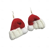 abordables Anillos de mujer-Pendientes navideños de punto con gorro de Papá Noel: bonitos pendientes colgantes navideños rojos y blancos para mujeres y niñas.