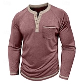 economico Magliette casual da uomo-Per uomo Maglietta Maglia Henley Camicia a Maniche Lunghe Manica Lunga Henley Primavera Autunno Blocco di colori Moda Designer Essenziale Tasche Vacanza Streetwear Uscire Rosso scuro Nero Blu marino