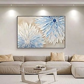 Недорогие Картины с цветочными мотивами-Картина маслом ручной работы на холсте, настенное искусство, украшение, абстракция, сине-белые 3D-цветы для домашнего декора, натянутая на раму, подвесная картина/рулонная безрамная ненатянутая