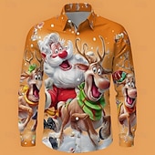 cheap Christmas Animal Outfit-Christmas Men's Cartoon Santa Claus Reindeer Shirt Button Up Shirt Long Sleeve Funny Outdoor Holiday Spring Fall Turndown 3D Print Collared Shirts Blue White 1 White Pink Orange
