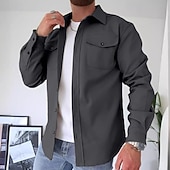 preiswerte Flanellhemden-Herren Hemd Freizeithemd Flanellhemd Knopfhemd Overshirt Schwarz Marineblau Beige Langarm Einfach Kragen Täglich Ausgehen Bekleidung Mode Lässig