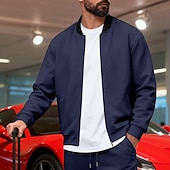 baratos Jaquetas Casuais-Homens jaqueta leve Jaqueta casual Férias Diário Respirável Bolsos Primavera Outono Bloco de cor Moda Clássico Colarinho Chinês Padrão Preto Amarelo Vermelho Azul Marinha Azul Royal Casaco