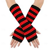 cheap Gloves-Women's 1 Pair Half Finger / Knitted Gloves Streetwear / Outdoor Gloves - Striped Print