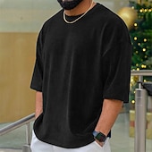 economico Magliette casual da uomo-Per uomo Maglietta Camicia di Velluto a Coste Camicia a Maniche Corte Manica Corta Girocollo Estate Semplice Moda Designer Essenziale Jacquard Vacanza Streetwear Uscire Vinaccia Nero Bianco Maglietta