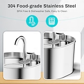 お買い得  クリーニング用品-2.2l/74オンスの猫用自動給水器、ステンレススチール、USB電源、超静音動作、窓付き、猫や小型犬に最適、家庭/オフィスの装飾に最適なモダンなメタリックデザイン