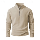 baratos Suéteres básicos-Homens Moletom Moletom de lã Moletom com zíper Preto Roxo Cáqui Café Verde Claro Meio Zíper Tecido Quarter Zip Desportos e Ar livre Diário Feriado Poliéster Roupa de rua Básico Casual Outono Inverno