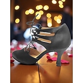 cheap Dance Boots-Women's Black Satin Lace-Up Ballroom Dance Shoes - Strappy Closed Toe High Heel Pumps for Professional Party &amp; Dance Performances