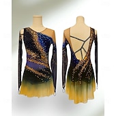 economico Abiti da Pattinaggio Artistico-Abito da pattinaggio artistico Per donna Ragazze Pattinaggio sul ghiaccio Vestito Nero / giallo Patchwork Foro per il pollice Spandex Rete Alta elasticità Allenamento Competizione Vestiti da