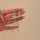 economico Anelli da donna-eleganti orecchini pendenti a farfalla – orecchini pendenti a catena lunga in argento con dettagli in cristallo per donna