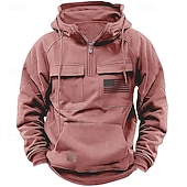 billiga 3d hoodies för män-Herr Huvtröja Huvtröja med dragkedja i Quarter Svart Rodnande Rosa Vin Blå Grön Huva Landsflagga Snörning Ficka Sport &amp; Utomhus Dagligen Helgdag Streetwear Grundläggande Ledigt Vår Höst Kläder Pull