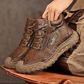 economico Stivaletti alla caviglia-scarponi da trekking bianchi da uomo fatti a mano: design in similpelle resistente e confortevole, perfetti per le avventure all'aria aperta e per l'uso quotidiano