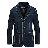 cheap Men&#039;s Classic Blazers-Men&#039;s Blazer Denim Jacket Jean Jacket Sport Jacket Sport Coat Going out Button Down Collar Casual Daily Jacket Outerwear Solid Color Light Blue Navy Blue / Cotton / Cotton