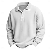 お買い得  メンズ クラシックポロ-男性用 ワッフルポロシャツ ゴルフシャツ カジュアル 祝日 ラペル 長袖 クール 平織り クラシック 秋 春 &amp; 秋 オールシーズン レギュラー ホワイト ライトグリーン ライトブルー ルビーレッド ネイビーブルー パープル ワッフルポロシャツ