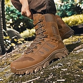 お買い得  ハイキングブーツ-通気性のあるメッシュパネルと頑丈なソールを備えたメンズライトブラウンのタクティカルコンバットブーツ。ハイキング、ハンティング、サバイバルトレーニングに最適な耐久性のあるミリタリースタイルのフットウェア。