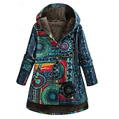 ieftine Jachete căptușite cu fleece-Pentru femei Jachetă din lână geacă Sherpa Comfortabil Respirabil Buzunar Imprimeu Epocă Casual Floral Vacanță Stradă Purtare Zilnică Ieșire Cu Un Nasture Regulat Capișon Fit regulat Manșon Lung