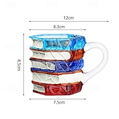 abordables Tazas-Taza con forma de libro pintado, original taza de café con libros pintados en 3D, regalo navideño, taza de café única de cristal con forma de libros apilados, regalo ideal para coleccionistas, lectores, bibliotecarios y amantes de la literatura.