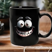 abordables Mugs et tasses-Tasse à café noire amusante avec un grand visage de dessin animé souriant, tasse à thé en céramique de 12 oz, cadeau pour le bureau, la maison, les amis, nouveauté, cadeau d'anniversaire ou de