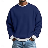 cheap Waffle Knit Tee-Men's Waffle T-shirt Pullover Sweatshirt Tee Top Long Sleeve Shirt Long Sleeve Crew Neck Round Winter Spring &amp;  Fall Plain Fashion Designer Basic Fashion Fake two piece Vacation Street Casual Light