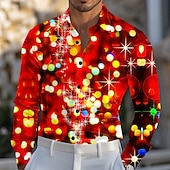  عيد الميلاد المجيد رجالي تألق بريق أضواء كريستمس قميص قميص الساتان قميص رسمي كم طويل عارضة الازياء الأماكن المفتوحة مناسب للحفلات مناسب للعطلات الربيع الخريف طوي طباعة ثلاثية الأبعاد قمصان بأزرار