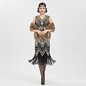 levne oblečení-Sada Retro Řvoucí 20s 20. léta 20. století Polední Bubenové šaty Fancy kostým Šátek z umělé kožešiny s příslušenstvím Velký Gatsby Buben dívka Flitry Třásně Maškarní kostým Dámské Vánoce Nový rok