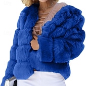 billiga Pälsar och Läder-Dam Vinterkappa Fuskpälskappa Håller värmen Bekväm Beskuren Pälsar och läder Mode Ledigt Slät Semester Gata Ledigt Dagliga kläder Normal Rund halsringning Normal Långärmad Ytterkläder Svart Vit