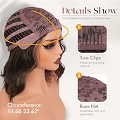 levne Syntetické trendy paruky-Krátká vlnitá paruka s hnědým melírem - 30 cm bob paruka s ofinou pro ženy, kudrnatá bob paruka po ramena s ofinou, měkké syntetické vlasy, paruky pro dívky, denní nošení, párty