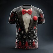 cheap Christmas Costume-Christmas Men's Costume T Shirt Short Sleeve T shirt 3D Print Crew Neck Shirt Daily Designer Artistic Vacation Party Street Black 1 Black 3 Black 2 All Seasons Clothing Apparel S M L XL XXL XXXL