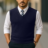 cheap Men's Pullover Sweater-Men's Sweater Sweater Vest Pullover Sweater Jumper Ribbed Knit Regular Tops Knitted Slim Fit Plain V Neck Knitwear Contemporary Casual Business Clothing Apparel Spring Fall Wine Navy Blue M L XL