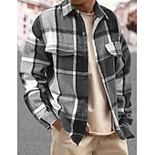 olcso flanel ingek-Férfi Ing Flannel ing Gombos póló Overshirt Sárga Arcpír rózsaszín Narancssárga Világos szürke Sötétszürke Hosszú ujj Kockás Térfogatcsökkenés Hétköznapi Napi Ruházat Meleg Divat