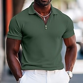 economico Polo classica da uomo-Per uomo Polo con zip a un quarto Streetwear Casuale Mezza zip Manica Corta Moda Tinta unica Cerniera Estate Bianco Rosa Blu marino Verde Polo con zip a un quarto