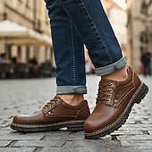 baratos Sapatos Casuais com Cadarço-Homens Oxfords Tênis de trabalho Vintage Negócio Clássico Diário Escritório e Carreira Couro Prova-de-Água Antiderrapante Com Cadarço Preto Marron Outono Inverno