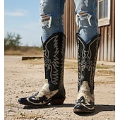 billiga Cowboy &amp; Western Boots-Herr Stövlar Cowboystövlar Broderi Kontor / Business Mode stövlar Punk Vintage Ledigt Utomhus Dagligen PU Slip-on Färgblock Sommar Vår Höst