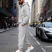 preiswerte Tute basic-Men's Tracksuit Outfit Set Hoodies Set Hoodie Outdoor Daily Sports Drawstring Zip Up Pocket Plain Black Navy Blue Brown Polyester Activewear Fashion Streetwear Fall