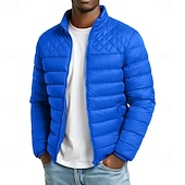 Недорогие Мужские пуховики и парки-Муж. Пуховик Куртка переходного периода Полный почтовый индекс на открытом воздухе Повседневные Обычная Классика С защитой от ветра Легкость Зима Весна &amp; осень Сплошной цвет