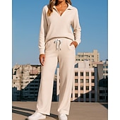 cheap Tracksuits-Women's Tracksuit Sweatpants Sportswear Solid Colored Clothing Suit Fall Black White Outdoor Travel Sports High Waist Long Sleeve Sport Activewear Micro-elastic Regular Fit