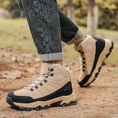 voordelige Winter- en sneeuwlaarzen-beige en zwarte waterdichte wandelschoenen voor heren met antislipzool en warme voering, outdoor trekkingschoenen voor winterkamperen en bergavonturen