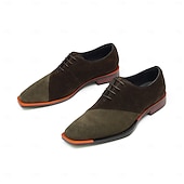 levne Klasické Společenské Boty-Pánské hnědé oxfordské boty z pravé kůže a semiše s barevným blokovým designem, vintage společenské boty se šněrováním pro retro módu a formální příležitosti