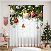 Недорогие Рождественская кухня-Рождественские прозрачные шторы серии 2025, 3D цифровая печать, оконные шторы для гостиной, спальни, праздничное украшение, декор для дома, элегантные праздничные шторные панели
