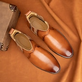 お買い得  チェルシーブーツ-メンズブラウンフェイクレザーチェルシーブーツ - スタイリッシュなスリッポンデザイン、快適で多用途、フォーマルやスマートカジュアルなシーンに最適